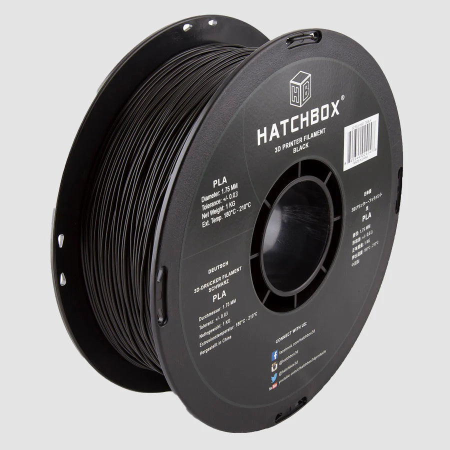 Hatchbox PLA 3D printer filament spool, black PLA roll on reel